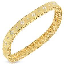 18K GOLD PRINCESS SATIN FLEUR DE LIS DIAMOND SLIM BANGLE