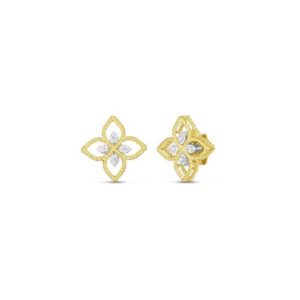 18K Principessa Small Open Flower Diamond Stud Earring
