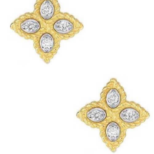 Roberto Coin Small Princess Flower Gold and Diamond Stud Earrings