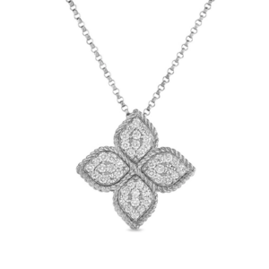Roberto Coin 18k White Gold Princess Flower Diamond Necklace