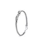 Legends Naga Silver Double Dragon Head Slim Chain Bracelet 3.5mm with Lobster Clasp with Blue Sapphi