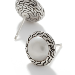 John Hardy Classic Chain Silver Stud Earring with 10MM Pearl