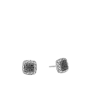 WOMEN's Classic Chain Silver Stud Earrings with Black Sapphire