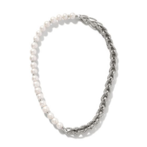 John Hardy Asli Classic Silver Chain Link and Pearl Necklace