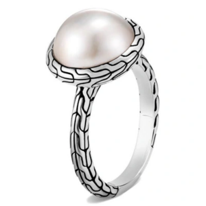 John Hardy Classic Chain Silver Small Ring with Mabe Fresh Water Pearl