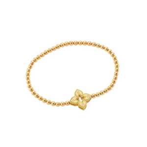 Roberto Coin 18K Yellow Gold Petite Venetian Princess Stretch Bracelet w/ Small Diamond Flower
