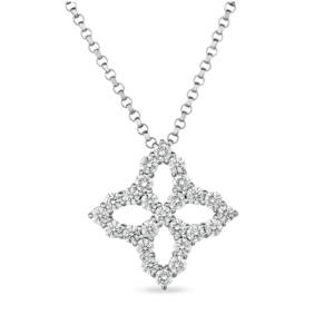 Roberto Coin 18K White Gold Princess Flower Diamond Outline Medium Pendant