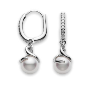 Mikimoto Twist Akoya Pearls & Diamond Earrings in 18K White Gold 7mm A+