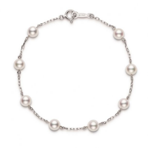 Mikimoto 18K White Gold Rhodium Plated Station Chain Bracelet