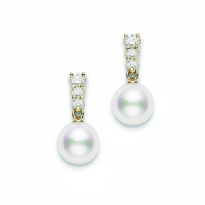Mikimoto 8 mm Akoya Cultured Pearl and Diamond Drop Earrings