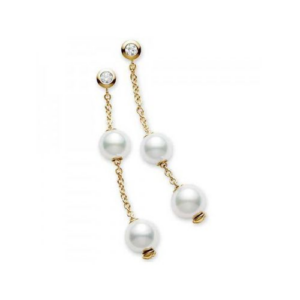Mikimoto Pearls in Motion Akoya Pearl & Diamond Earrings with 18K Yellow Gold 7-7.5mm