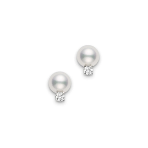 Mikimoto 18K White Gold 7-7.5mm Akoya Studs With Diamonds