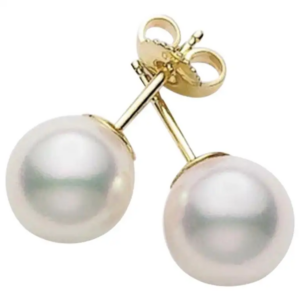 Mikimoto Akoya Pearl Stud Earrings with 18K Yellow Gold 7.5-8mm AAA