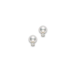 Mikimoto Akoya Cultured 8x8.5mm A+ Pearl Stud Earrings with Diamonds