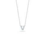 18K WHITE GOLD TINY TREASURES DIAMOND LOVE LETTER “V” NECKLACE