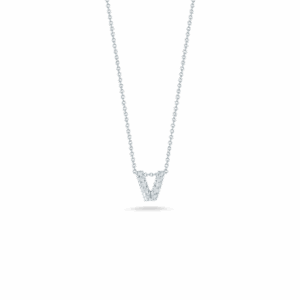 18K WHITE GOLD TINY TREASURES DIAMOND LOVE LETTER “V” NECKLACE