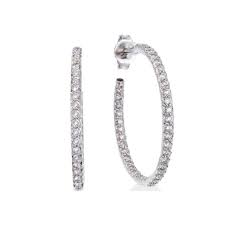 18K White Gold Diamond Hoop Earrings