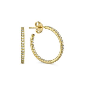 Small Yellow Gold Inside Outside Diamond Hoop Earrings