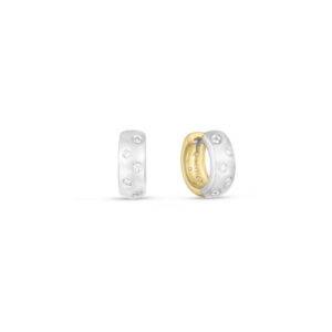 18K Yellow / White Designer Gold Satin Finish Diamond Reversible Hoop Earrings