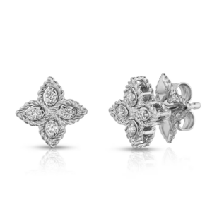 18k White Gold 0.07cttw Diamond Princess Flower Stud Earrings