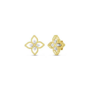 18K Principessa Small Open Flower Diamond Stud Earring