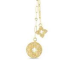 18K Yellow Gold 0.14Ct Diamond Venetian Princess Double Medallion Necklace