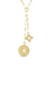 18K Yellow Gold 0.14Ct Diamond Venetian Princess Double Medallion Necklace