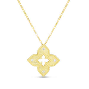 Roberto Coin 18K Gold Petite Venetian Princess Satin Flower Pendant With Diamond Accent