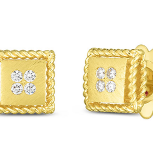 Roberto Coin 18k Yellow Gold Palazzo Ducale Satin Stud Earring With Diamond Accent