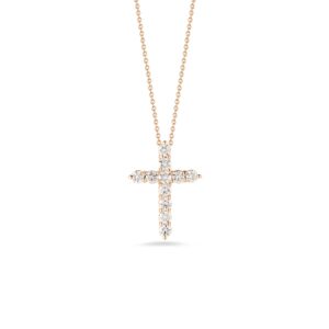 18K Rose Gold Tiny Treasure Diamond Cross Necklace