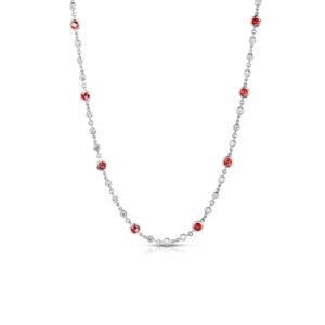 18K White Gold Diamonds By The Inch Diamond And Ruby Station Long Necklace