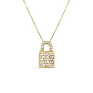 18K Yellow Gold Tiny Treasures Pavé Diamond Lock Necklace