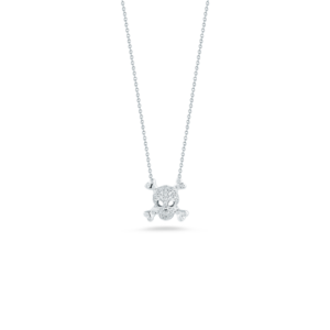 18K White Gold Tiny Treasures Diamond Skull And Crossbones Necklace