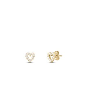 18K Yellow Gold Tiny Treasures Diamond Heart Stud Earrings