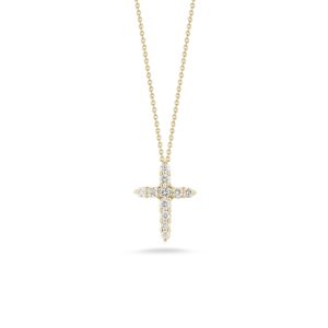 18K Yellow Gold Tiny Treasures Diamond Tapered Cross Necklace