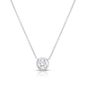 18K White Gold Diamonds By The Inch Bezel Set Solitaire Necklace