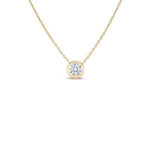 18K Yellow Gold Diamonds By The Inch Bezel Set Solitaire Necklace
