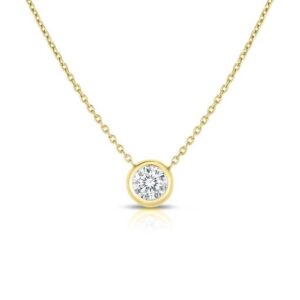 18K Yellow Gold Diamonds By The Inch Bezel Set Solitaire Necklace