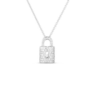 18K White Gold Tiny Treasures Diamond Lock Necklace
