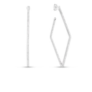 18K White Gold Classic Diamond Square Large Hoop Earrings