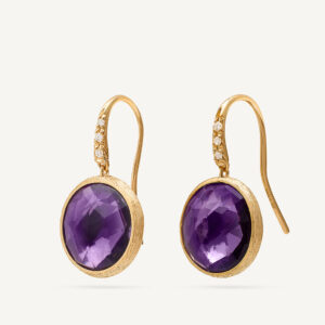 18K Yellow Gold Amethyst Earrings with Diamonds, 0.85"