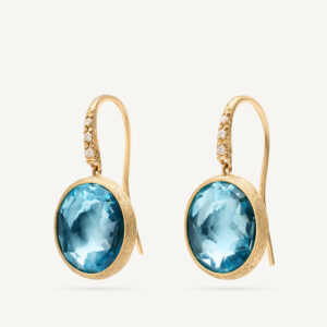 18K Yellow Gold Blue Topaz Earrings with Diamonds, 0.85"
