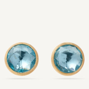 18K Yellow Gold Blue Topaz Stud Earrings, 0.5"