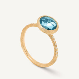 18K Yellow Gold Blue Topaz Ring with Diamonds