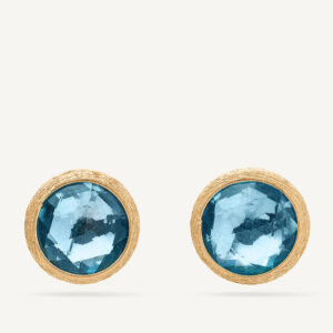 18K Yellow Gold Blue Topaz Stud Earrings, 0.37"
