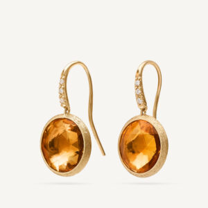 18K Yellow Gold Citrine Earrings with Diamonds, 0.85"