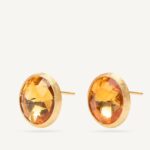 18K Yellow Gold Citrine Stud Earrings, 0.5"