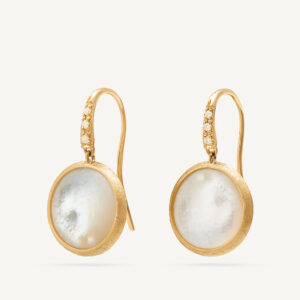 18K Yellow Gold Mother of Pearl Earrings with Diamonds, 0.85"