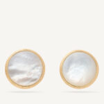 18K Yellow Gold Mother of Pearl Stud Earrings, 0.5"