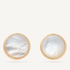 18K Yellow Gold Mother of Pearl Stud Earrings, 0.5"